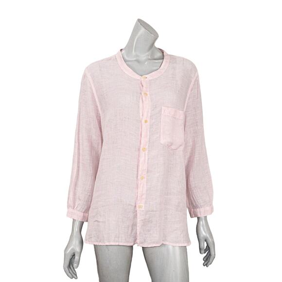 CP SHADES Women's Linen Band collar Button up Blouse in Light Pink Size Large - Picture 1 of 8